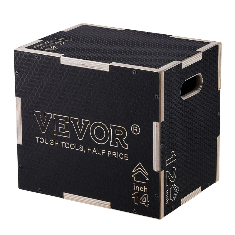 3-in-1 koka plyometriskā kaste, 40/35/30 cm, neslīdoša platforma lēcieniem un spēka treniņiem, mājas sporta zālei, melna