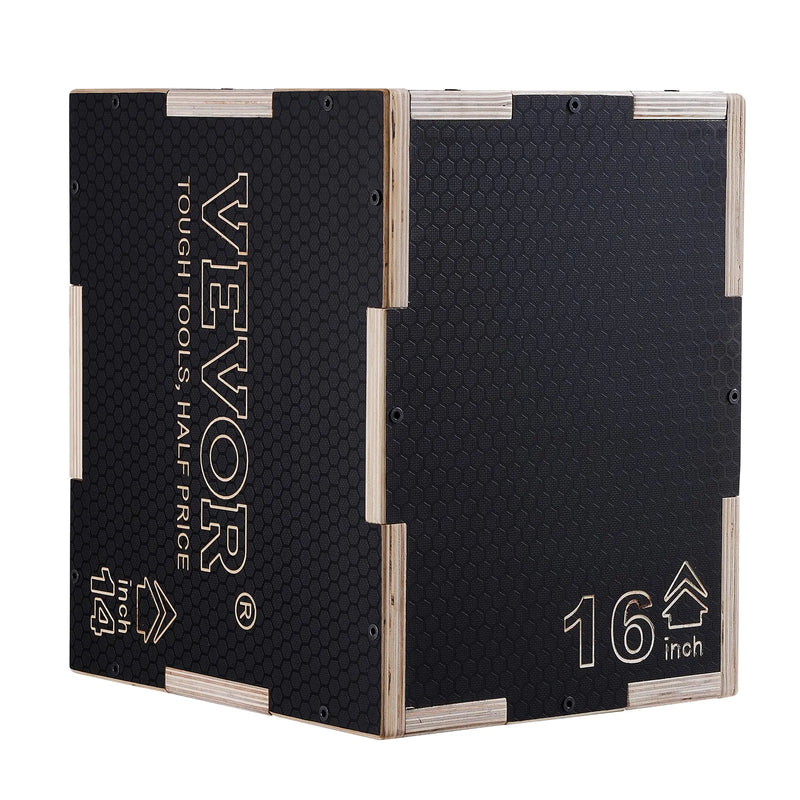 3-in-1 koka plyometriskā kaste, 40/35/30 cm, neslīdoša platforma lēcieniem un spēka treniņiem, mājas sporta zālei, melna