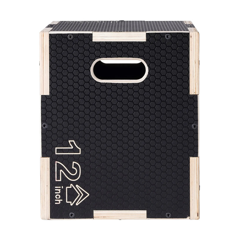 3-in-1 koka plyometriskā kaste, 40/35/30 cm, neslīdoša platforma lēcieniem un spēka treniņiem, mājas sporta zālei, melna