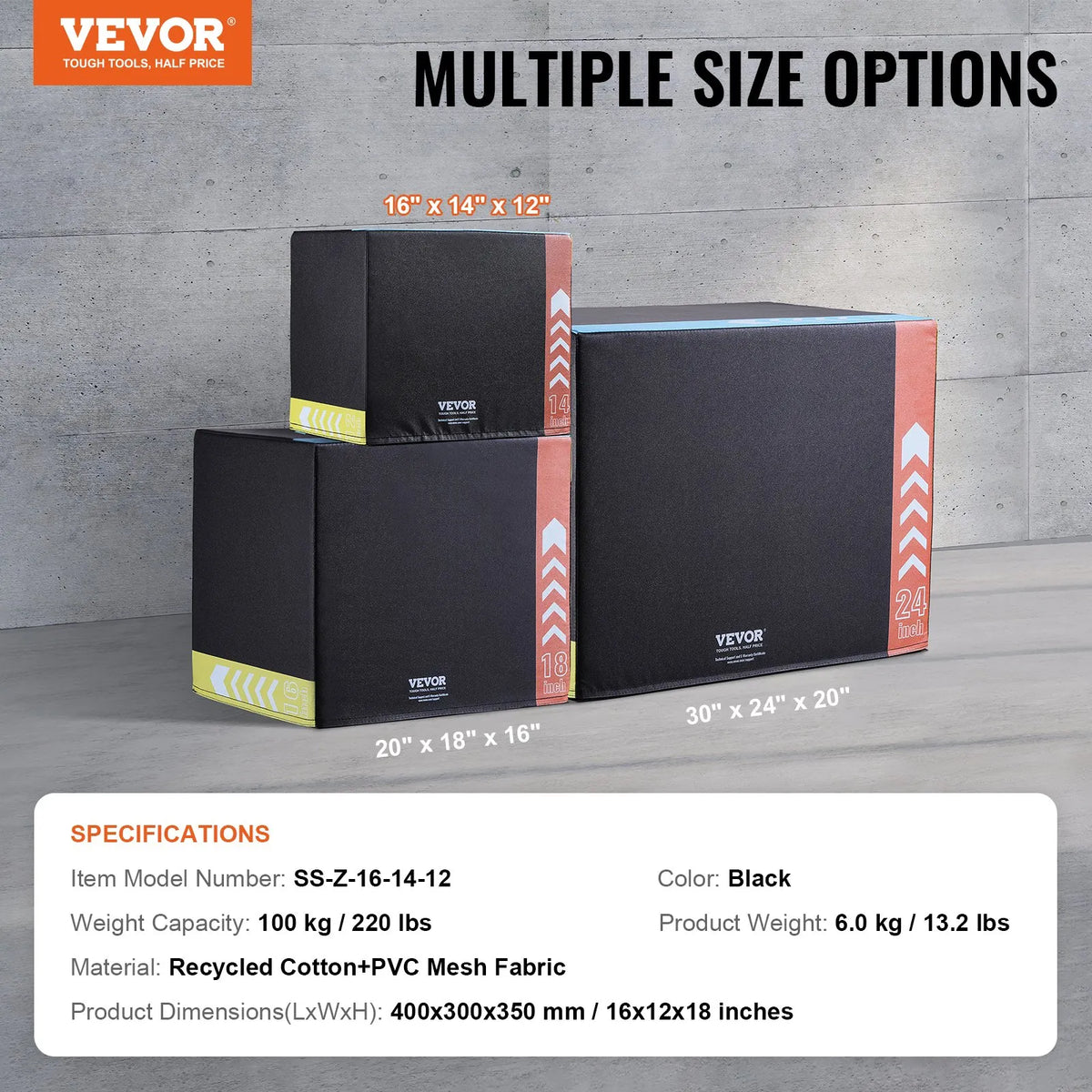VEVOR Plyometric Training Box 3 in 1 40/35/30 cm with Cotton Cover