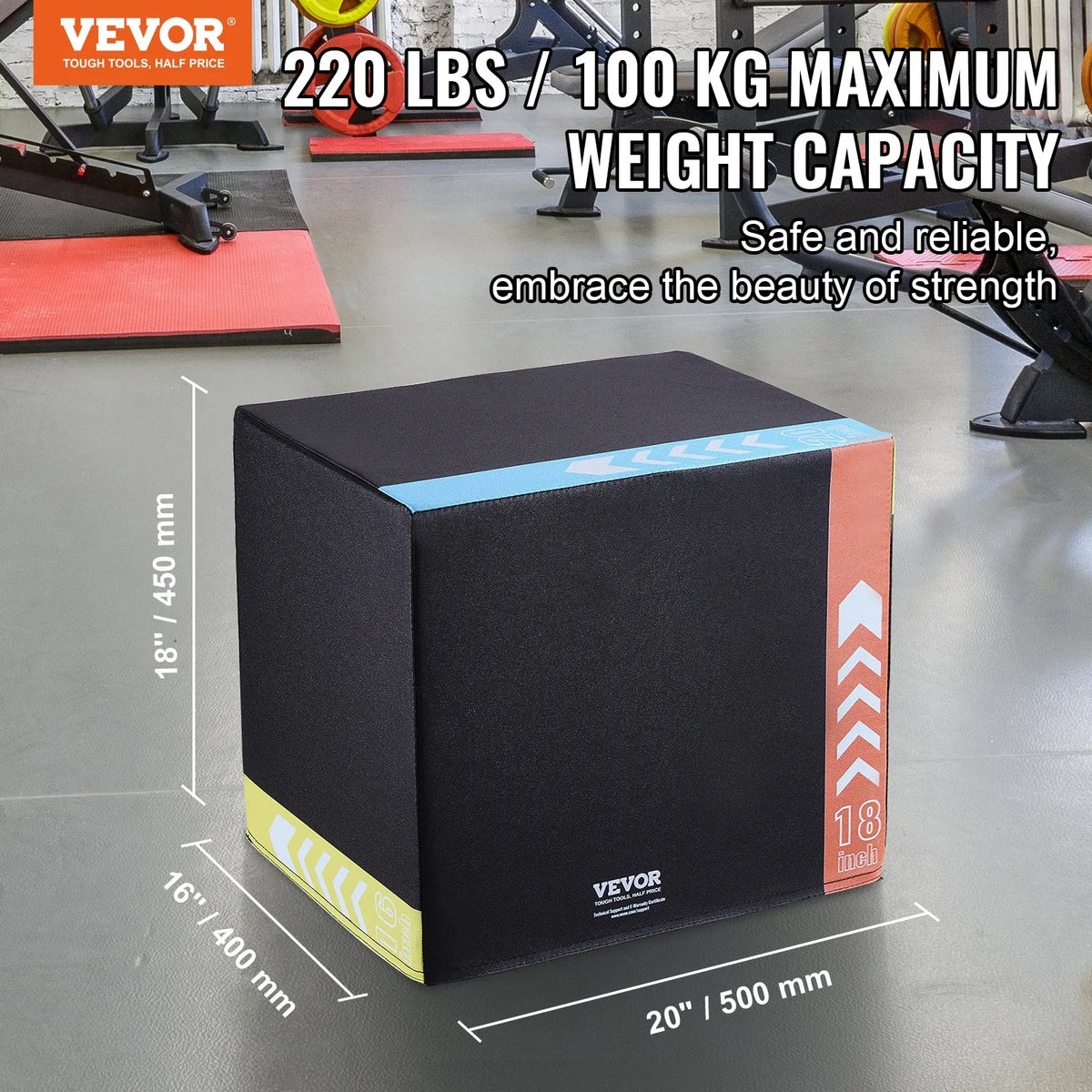 VEVOR Plyometric Training Box 3 in 1 50/45/40 cm with Cotton Cover