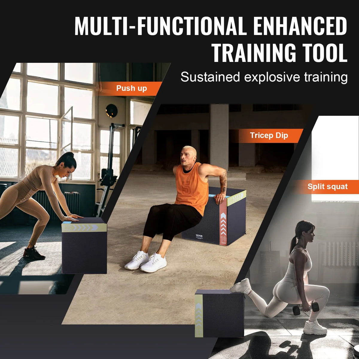 VEVOR Plyometric Training Box 3 in 1 50/45/40 cm with Cotton Cover