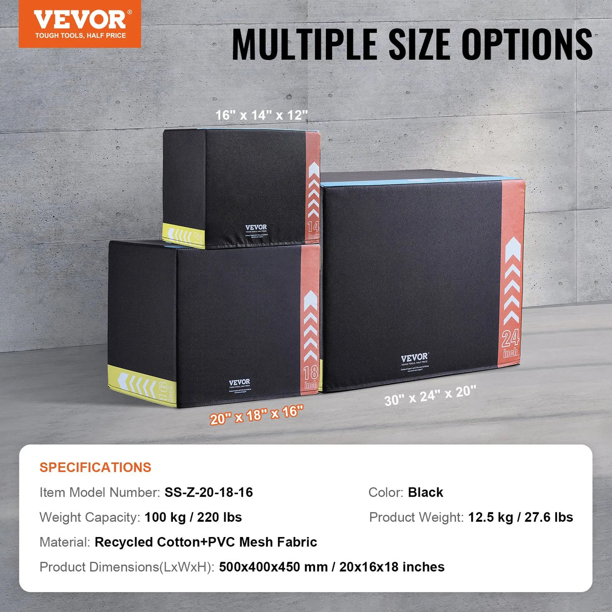 VEVOR Plyometric Training Box 3 in 1 50/45/40 cm with Cotton Cover
