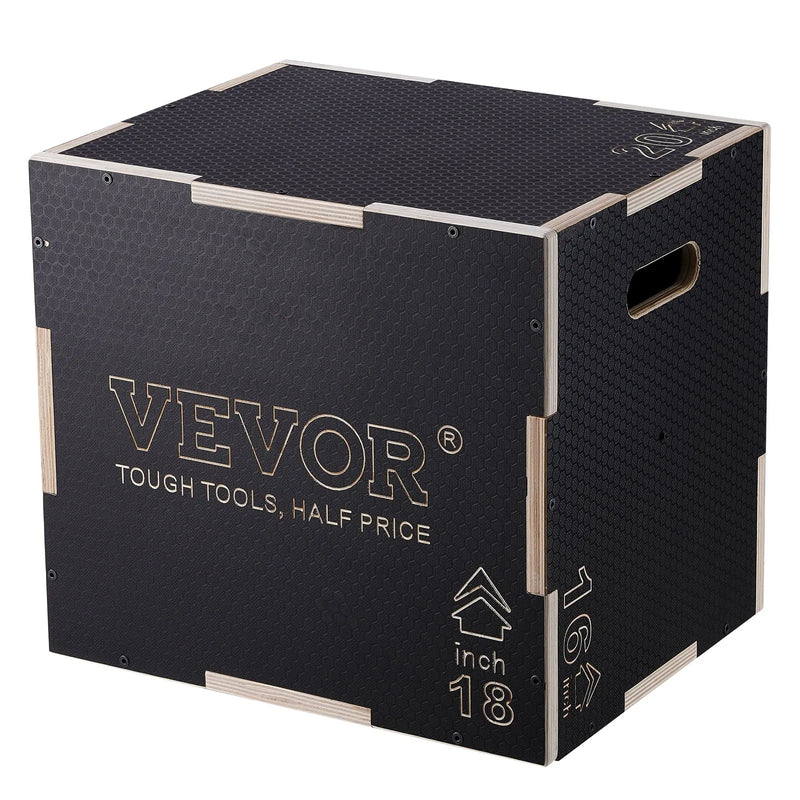 3-in-1 plyometriskā lēcienu kaste 51/46/41 cm, koka neslīdoša platforma mājas treniņiem, melna