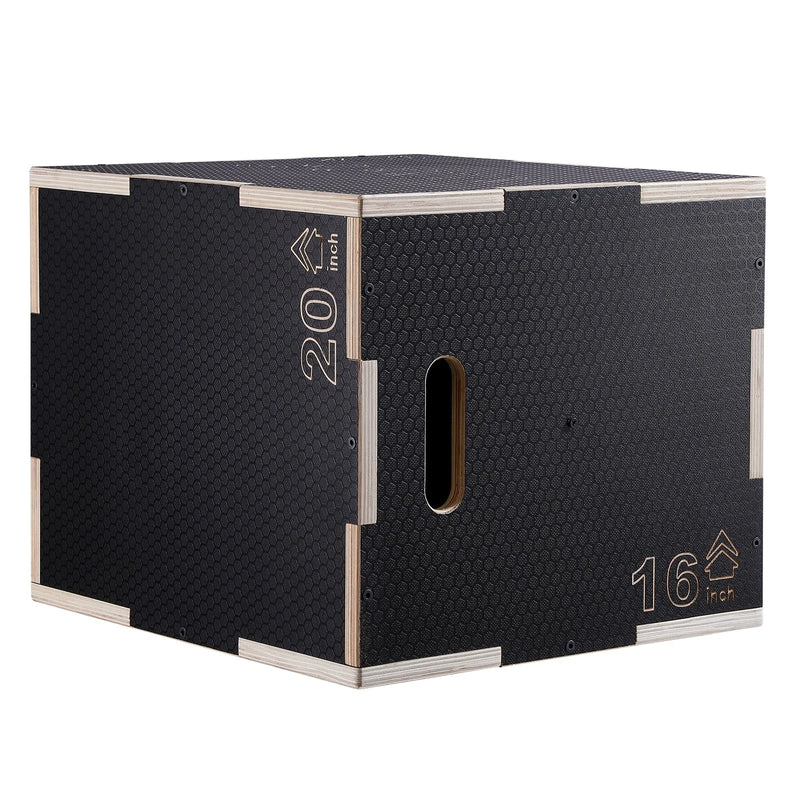 3-in-1 plyometriskā lēcienu kaste 51/46/41 cm, koka neslīdoša platforma mājas treniņiem, melna