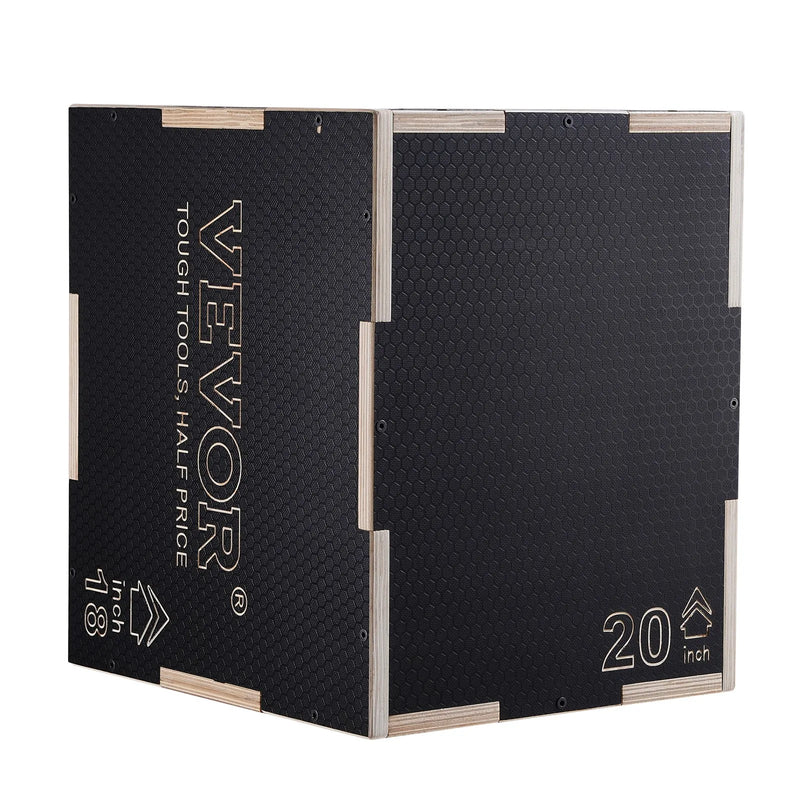 3-in-1 plyometriskā lēcienu kaste 51/46/41 cm, koka neslīdoša platforma mājas treniņiem, melna