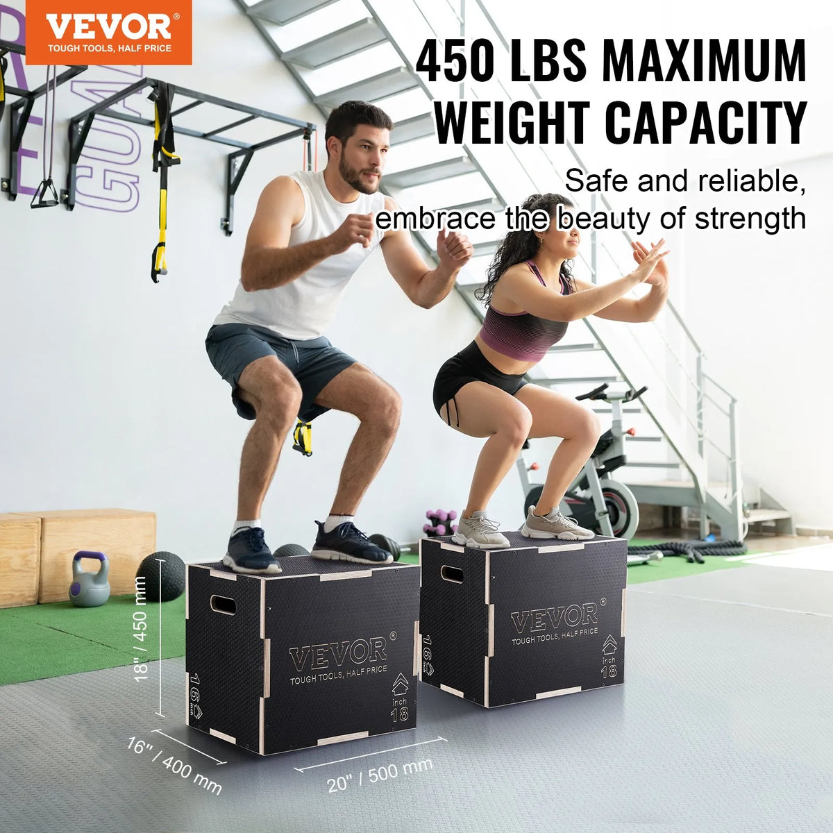 VEVOR Wooden Plyometric Box 3 in 1 51/46/41 cm with Non-Slip Surface, Black