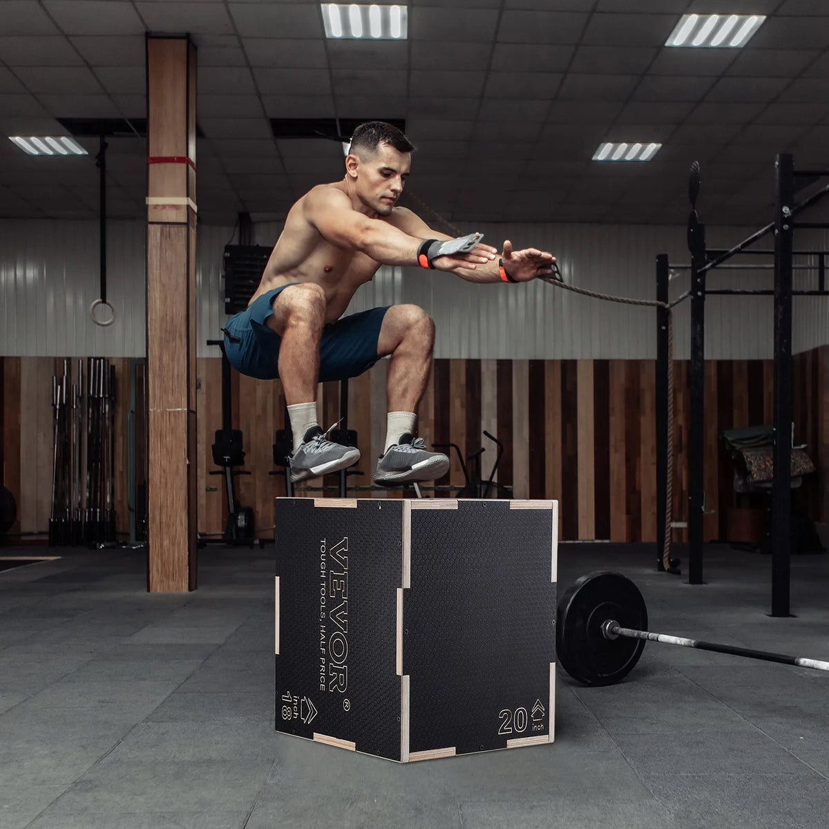 VEVOR Wooden Plyometric Box 3 in 1 51/46/41 cm with Non-Slip Surface, Black