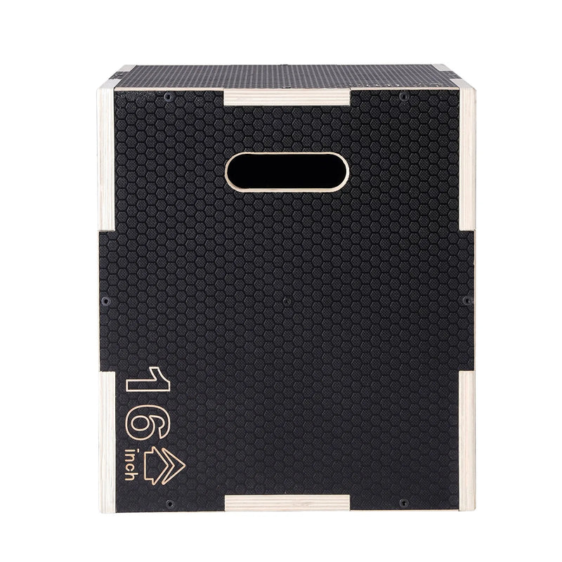 3-in-1 plyometriskā lēcienu kaste 51/46/41 cm, koka neslīdoša platforma mājas treniņiem, melna