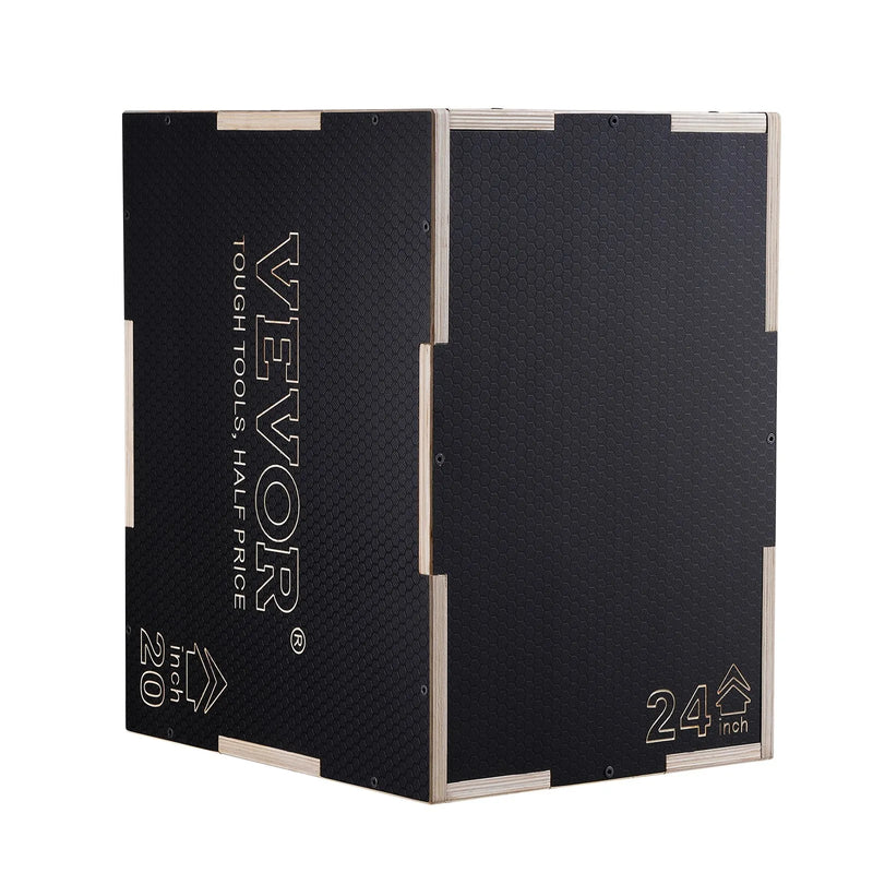 3-in-1 plyometriskā lēcienu kaste 61/51/41 cm, koka neslīdoša platforma mājas treniņiem, melna