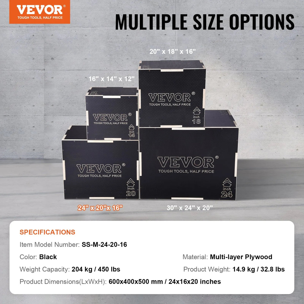 VEVOR puidust plüomeetriline kast 3-ühes 61/51/41 cm libisemiskindla pinnaga, must