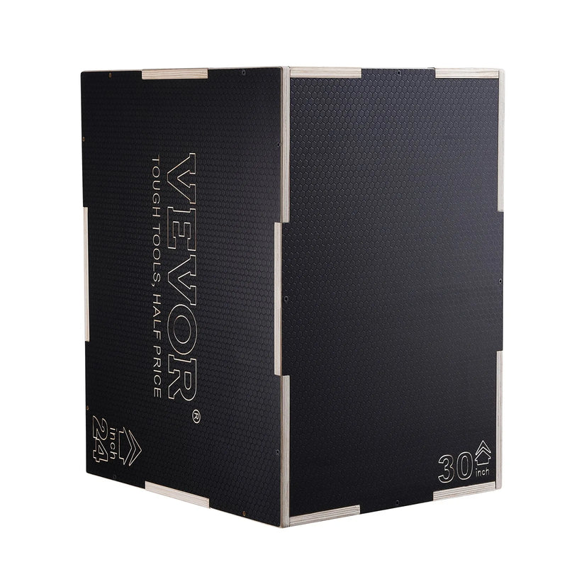 3-in-1 plyometriskā lēcienu kaste 76/61/51 cm, koka neslīdoša platforma mājas treniņiem, melna