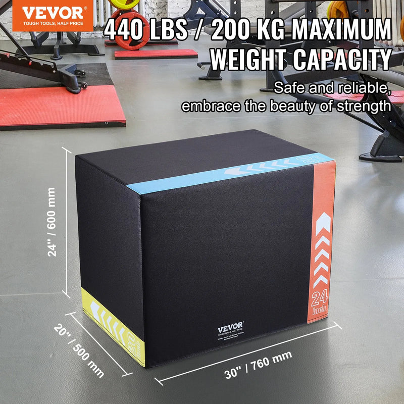3-in-1 plyometriskā lēkšanas kaste, 76/61/51 cm, kokvilnas pārklājums, neslīdoša vingrošanas platforma mājas treniņiem, melna