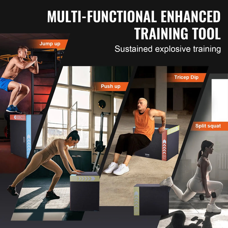 3-in-1 plyometriskā lēkšanas kaste, 76/61/51 cm, kokvilnas pārklājums, neslīdoša vingrošanas platforma mājas treniņiem, melna