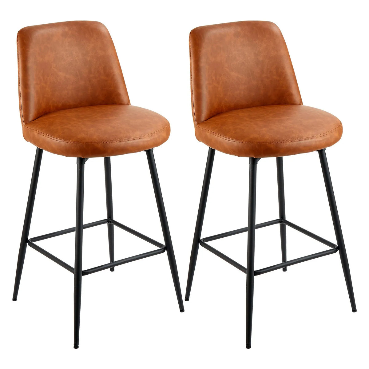 VEVOR Bar Stool Set (2 pcs), 69 cm Height Swivel Chairs with Backrest, Modern Design with PU Leather Upholstery and Metal Legs, Armless Stools, Suitable for Kitchen or Dining Bar Counter, Brown