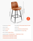 VEVOR bāra krēslu komplekts (2 gab.), 69 cm augsti grozāmi krēsli ar atzveltni, moderns dizains ar PU ādas apdari un metāla kājām, krēsli bez roku balstiem, piemēroti virtuves vai ēdamistabas bāra letei, brūni