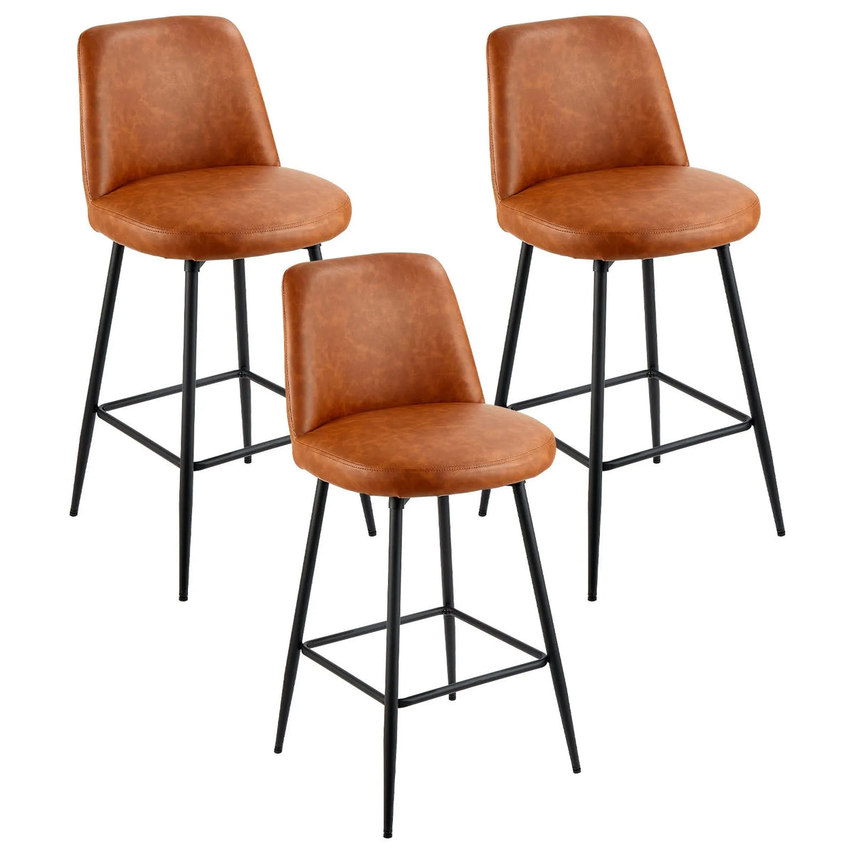VEVOR Bar Stool Set (3 pcs), 69 cm High Swivel Chairs with Backrest, Modern Design with PU Leather Upholstery and Metal Legs, Armless Chairs, Suitable for Kitchen Island, Bar Counter or Dining Room, Brown
