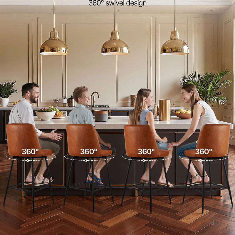 VEVOR bāra krēslu komplekts (3 gab.), 69 cm augsti grozāmi krēsli ar atzveltni, moderns dizains ar PU ādas apdari un metāla kājām, krēsli bez roku balstiem, piemēroti virtuves salai, bāra letei vai ēdamistabai, brūni