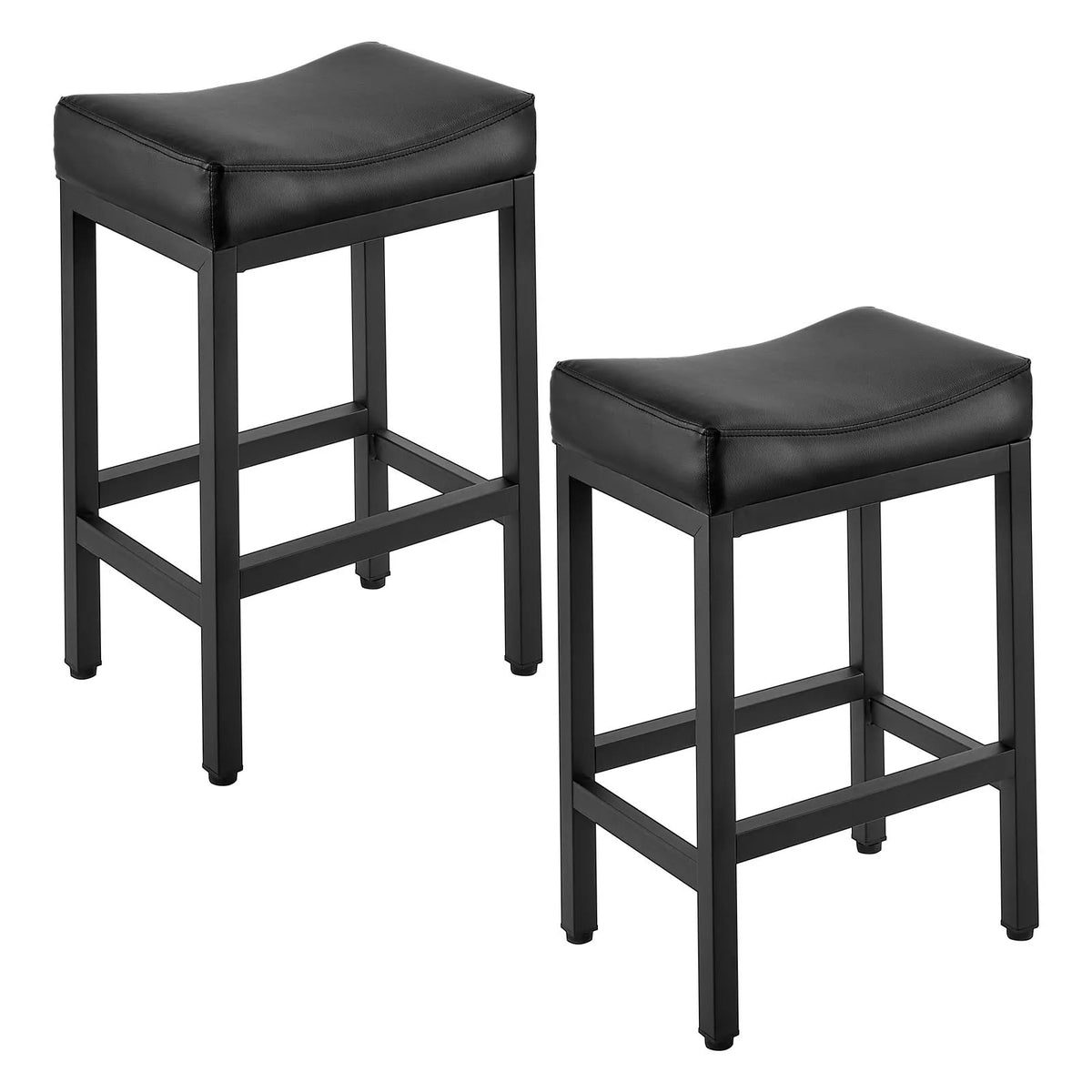 VEVOR 2 pcs Bar Stools with PU Leather Upholstery, 62 cm High, Backless, Wedge Seat and Metal Legs, Easy to Fold — Suitable for Kitchen, Dining Room and Café, Black