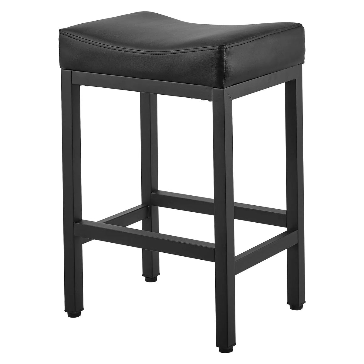 VEVOR 2 pcs Bar Stools with PU Leather Upholstery, 62 cm High, Backless, Wedge Seat and Metal Legs, Easy to Fold — Suitable for Kitchen, Dining Room and Café, Black