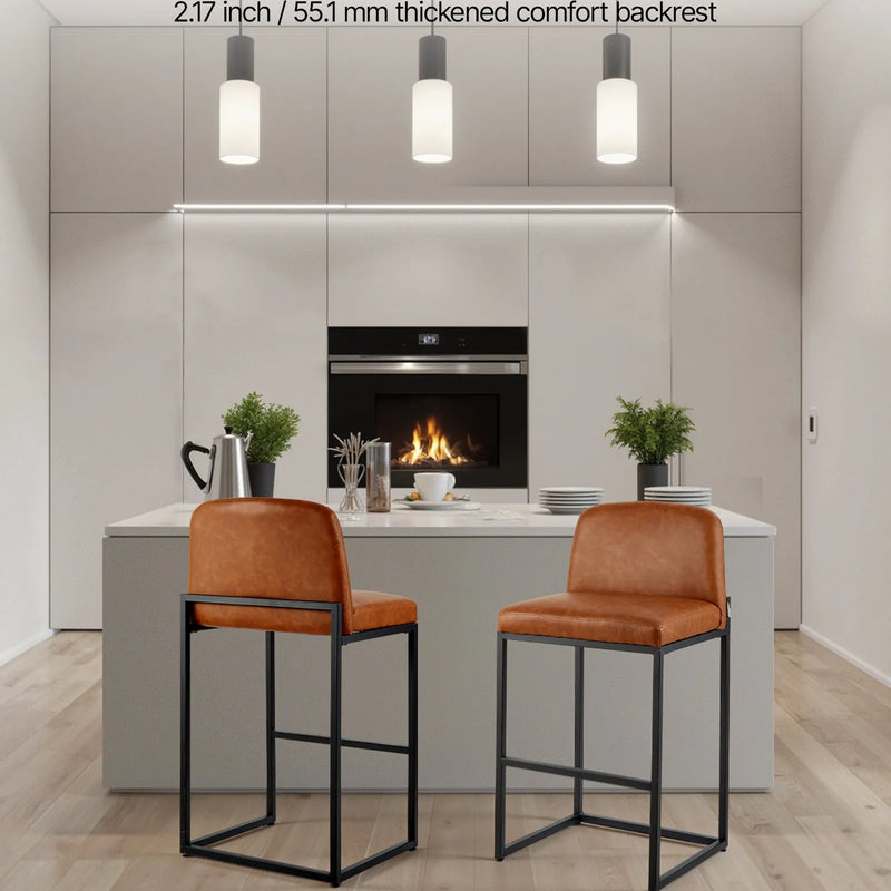 VEVOR bāra krēslu komplekts (4 gab.), 68 cm augsti krēsli ar PU ādas apdari, metāla kājām un atzveltni, bez roku balstiem, viegli saliekami, piemēroti virtuves salai, bāra letei vai ēdamistabai, brūni
