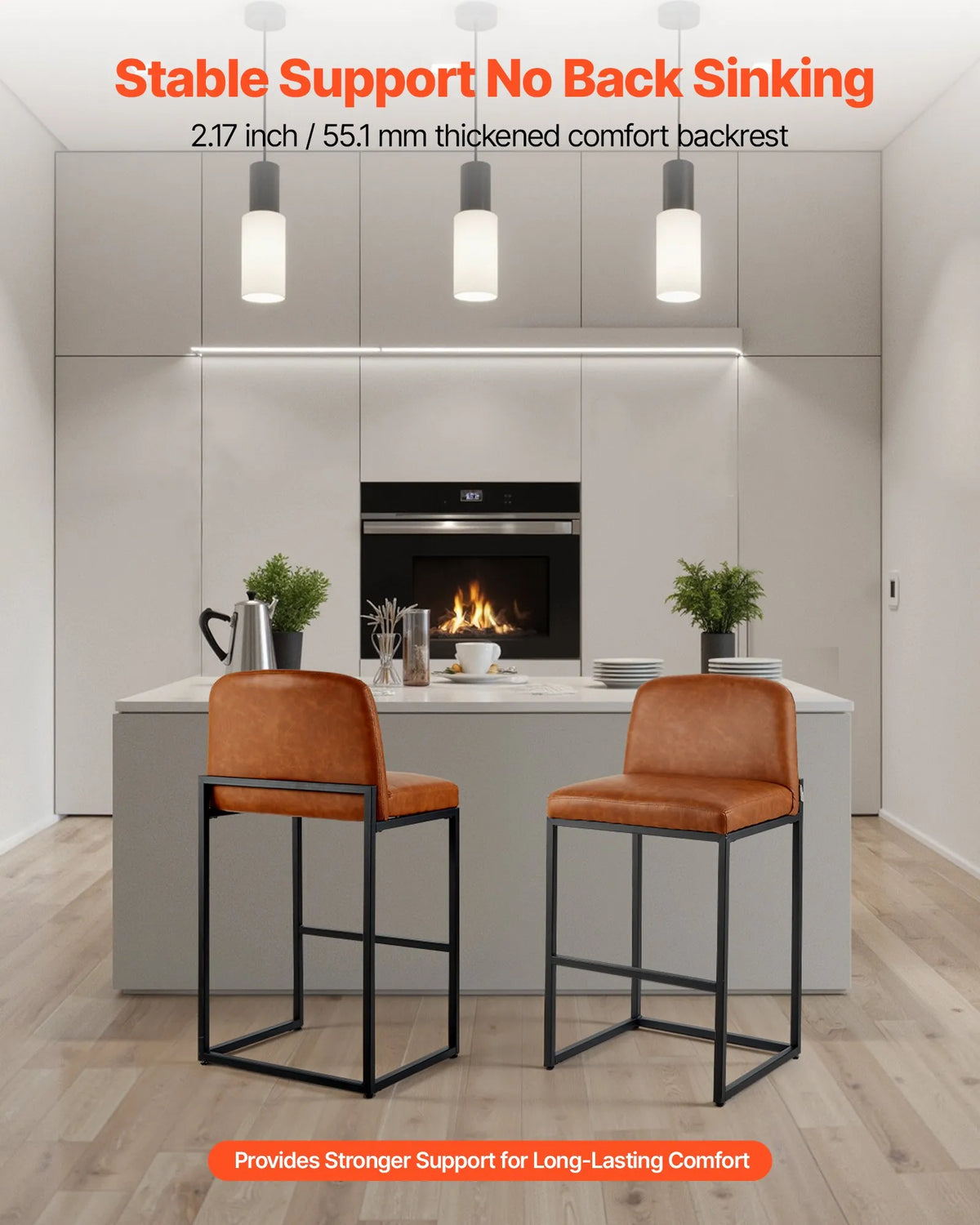 VEVOR Bar Stool Set (4 pcs), 68 cm High Chairs with PU Leather Upholstery, Metal Legs and Backrest, No Armrests, Easy to Fold, Suitable for Kitchen Counter, Bar or Dining Room, Brown