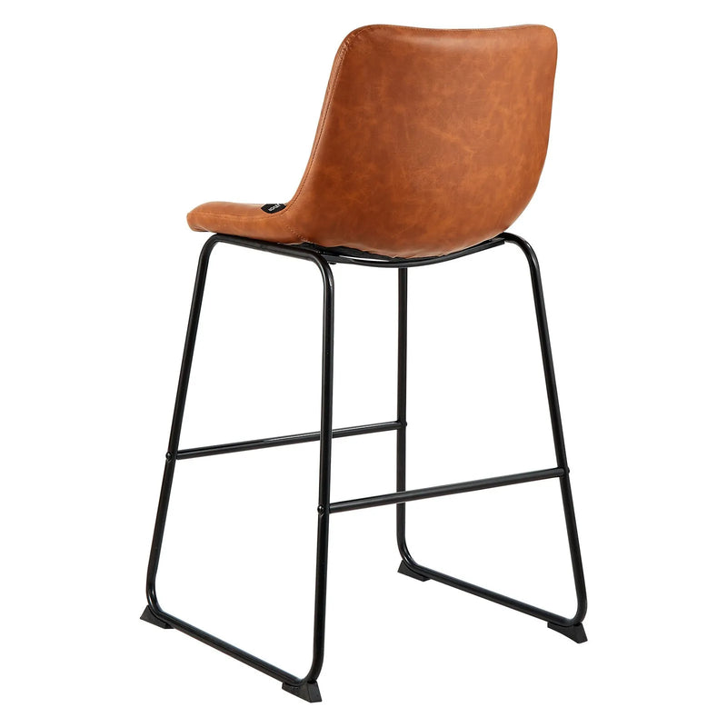 VEVOR 4 gab. bāra krēslu komplekts, 65 cm augsti krēsli ar PU ādas apdari, atzveltni un metāla kājām, viegli saliekami, brūni — piemēroti virtuves saliņām un ēdamzonām