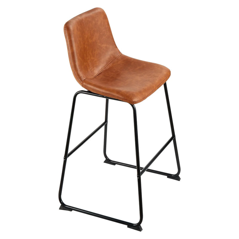 VEVOR 4 gab. bāra krēslu komplekts, 65 cm augsti krēsli ar PU ādas apdari, atzveltni un metāla kājām, viegli saliekami, brūni — piemēroti virtuves saliņām un ēdamzonām