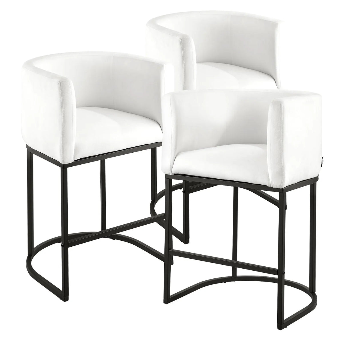 VEVOR Bar Stool Set (3 pcs), 63 cm High Bar Stools with Backrest and Armrests, Metal Frame and Footrest, Fabric Upholstery, Suitable for Kitchen Island, Bar Counter or Dining Room, White