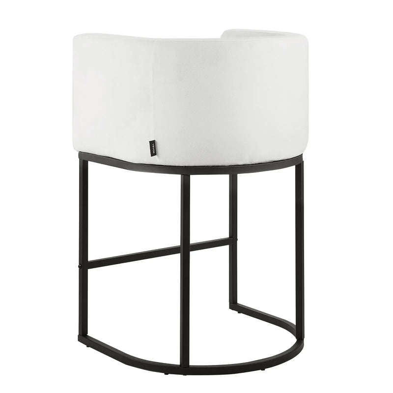 VEVOR bāra krēslu komplekts (3 gab.), 63 cm augsti bāra krēsli ar atzveltni un roku balstiem, metāla rāmi un kāju balstu, auduma apdari, piemēroti virtuves salai, bāra letei vai ēdamistabai, balti