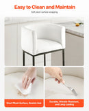 VEVOR bāra krēslu komplekts (3 gab.), 63 cm augsti bāra krēsli ar atzveltni un roku balstiem, metāla rāmi un kāju balstu, auduma apdari, piemēroti virtuves salai, bāra letei vai ēdamistabai, balti