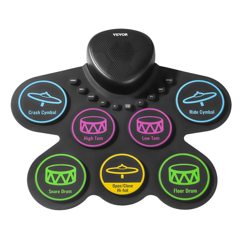 VEVOR elektriskā bungas sistēma, 7 spilventiņi, salokāms treniņu bungu paklājiņš, elektroniskā bungas sistēma ar austiņām