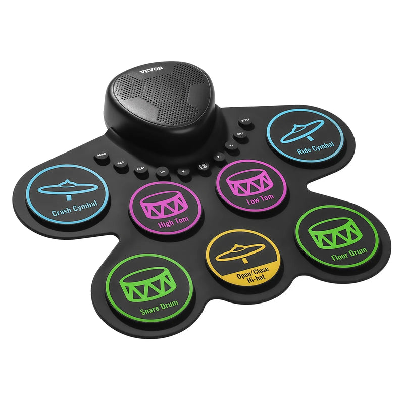 VEVOR elektriskā bungas sistēma, 7 spilventiņi, salokāms treniņu bungu paklājiņš, elektroniskā bungas sistēma ar austiņām