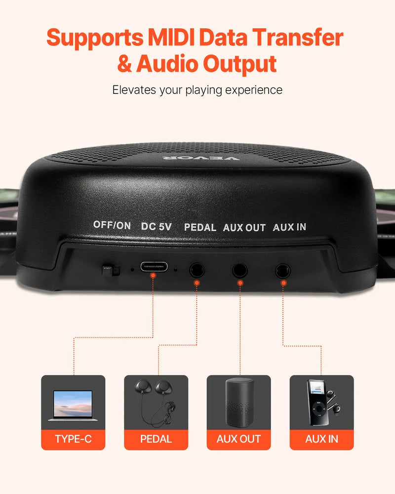 VEVOR elektriskā bungas sistēma, 7 spilventiņi, salokāms treniņu bungu paklājiņš, elektroniskā bungas sistēma ar austiņām