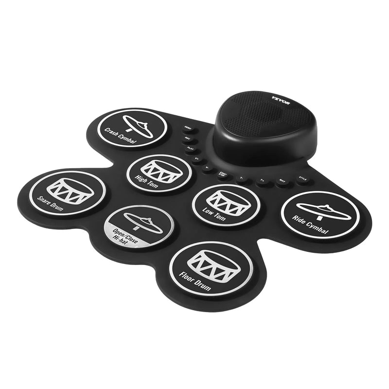 VEVOR elektroniskais bungas komplekts ar 7 triecienzonām, sarullējams treniņu paliktnis, elektroniskās bungas ar austiņu pieslēgumu