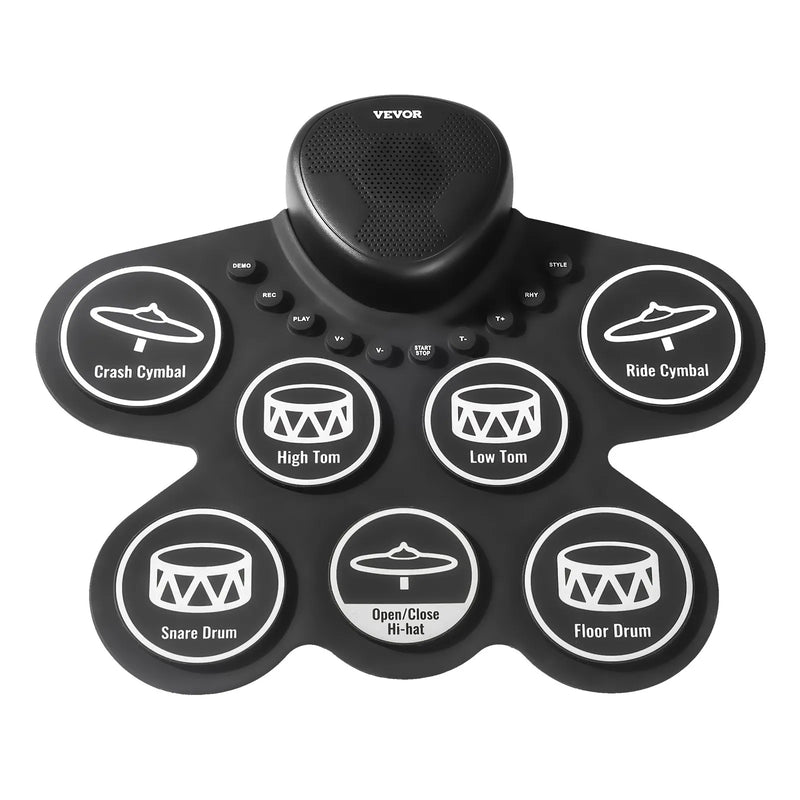 VEVOR elektroniskais bungas komplekts ar 7 triecienzonām, sarullējams treniņu paliktnis, elektroniskās bungas ar austiņu pieslēgumu