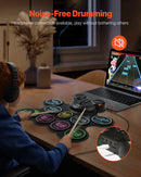 VEVOR elektroniskais bungu komplekts ar 9 triecienzonām, sarullējams treniņu paliktnis, elektroniskās bungas ar austiņu pieslēgvietu, diviem pedāļiem, bungu vālītēm, iebūvētiem diviem skaļruņiem un MIDI, pārnēsājams instruments bērniem no 3+ gadiem