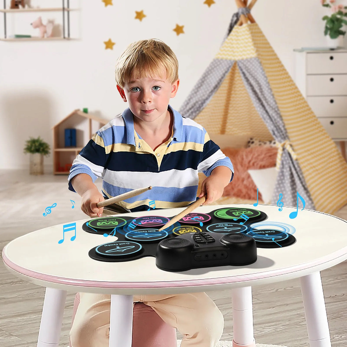 VEVOR Electronic Drum Kit 9 Pads, Foldable Stand with 2 Pedals, Speakers and MIDI, for Kids 3+