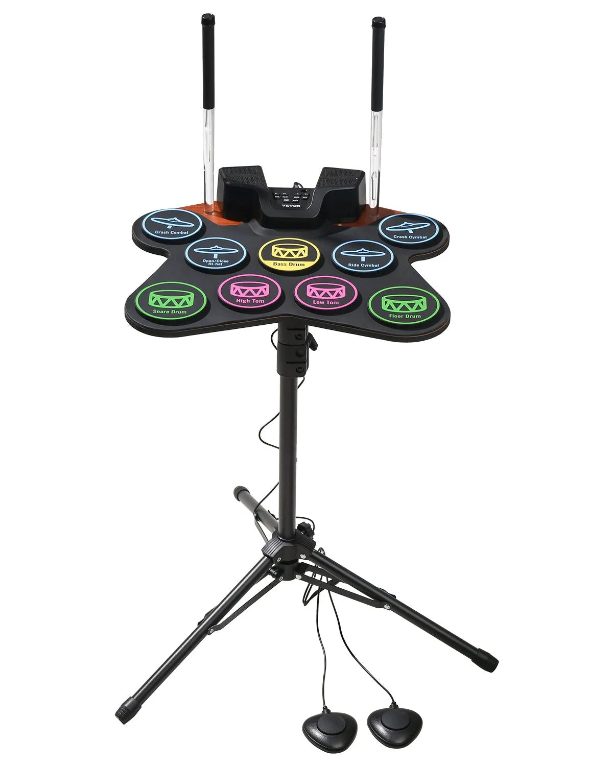 VEVOR Electronic Drum Kit 9 Pads with Stand, Dual Pedals, Illuminated Sticks and Speakers, for Children from 5 Years