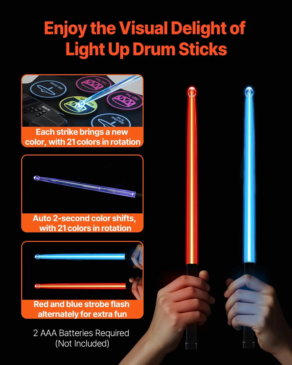 VEVOR Electronic Drum Kit 9 Pads with Stand, Dual Pedals, Illuminated Sticks and Speakers, for Children from 5 Years