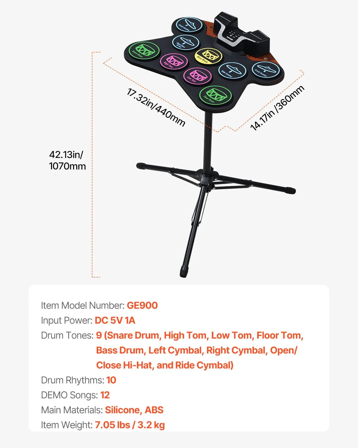 VEVOR Electronic Drum Kit 9 Pads with Stand, Dual Pedals, Illuminated Sticks and Speakers, for Children from 5 Years