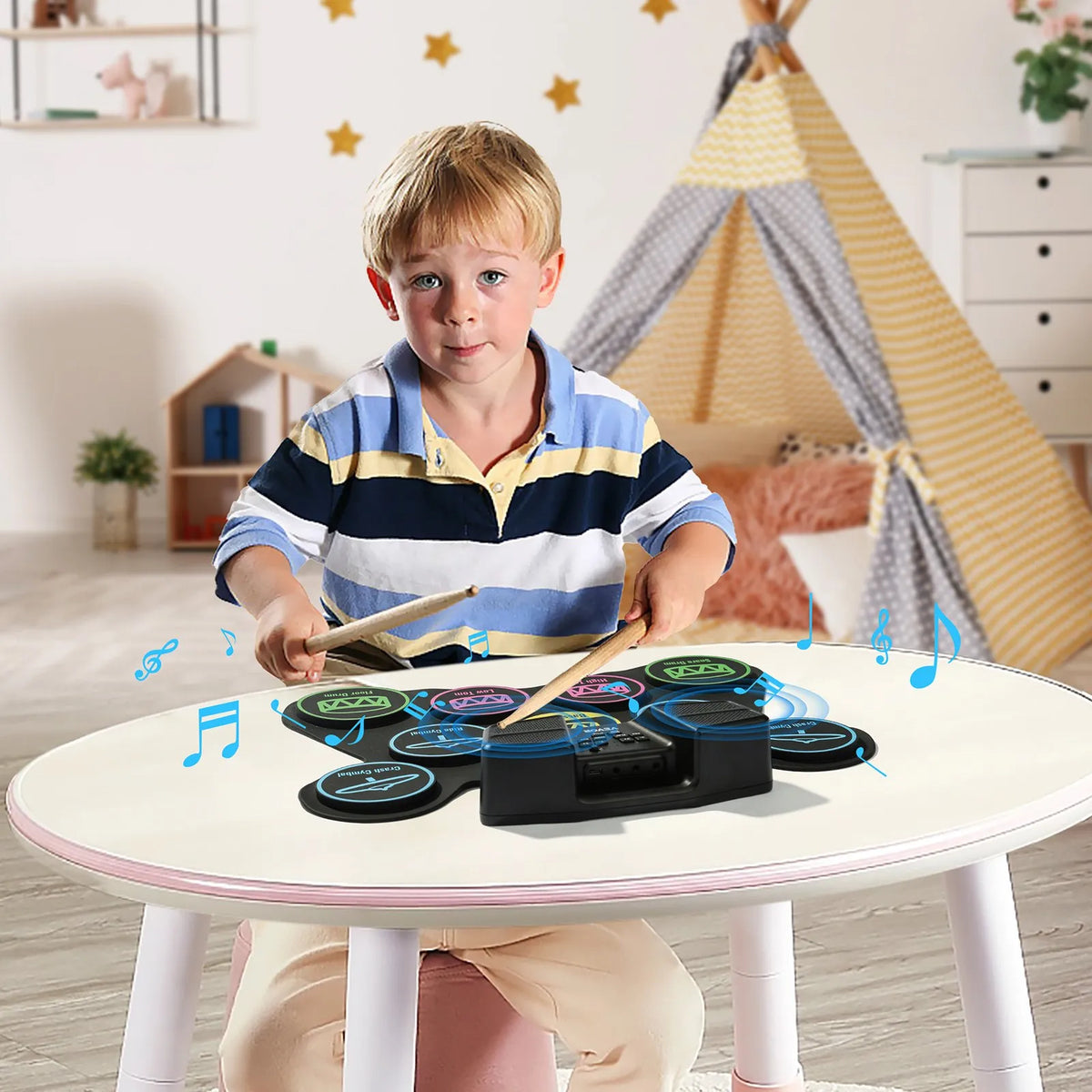 VEVOR Electronic Drum Kit 9 Pads with Stand, Dual Pedals, Illuminated Sticks and Speakers, for Children from 5 Years