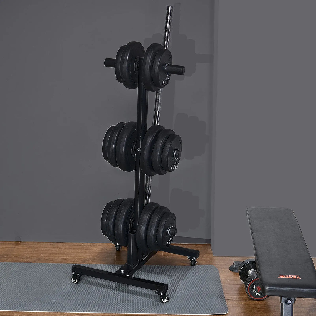 VEVOR vertikālais svaru disku statīvs ar riteņiem, 50 mm, līdz 454 kg