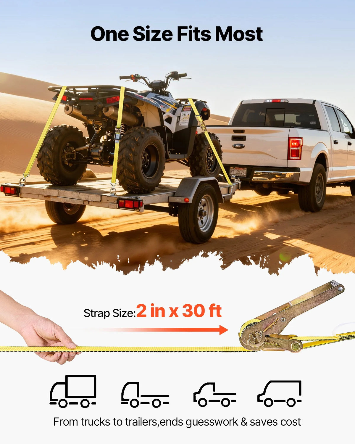 VEVOR Ratchet Tie-Down Strap Set, 50.8 mm × 9.1 m, Heavy-Duty Straps with Dual J-Hooks, 4536 kg Breaking Strength, Cargo Securing for Transport, Trailers, Motorcycles, Kayaks and Roof Racks, 10 Pieces