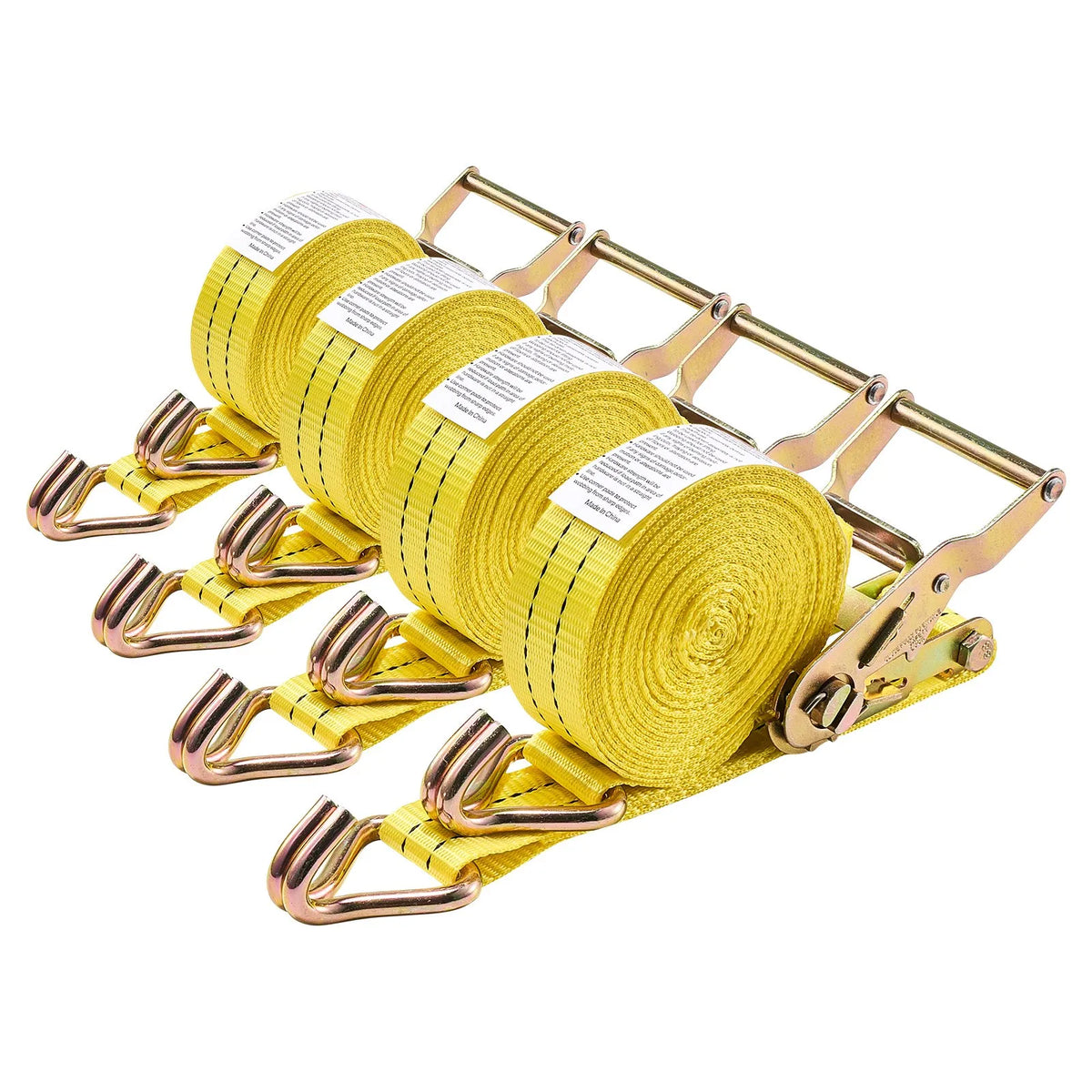 VEVOR Ratchet Tie-Down Strap Set, 38.1 mm × 6.1 m, Heavy-Duty Straps with Dual J-Hooks, 2000 kg Breaking Strength, with Storage Bag, for Cargo Securing in Transport, Trailers, Motorcycles, Kayaks and Roof Racks, 4 Pieces