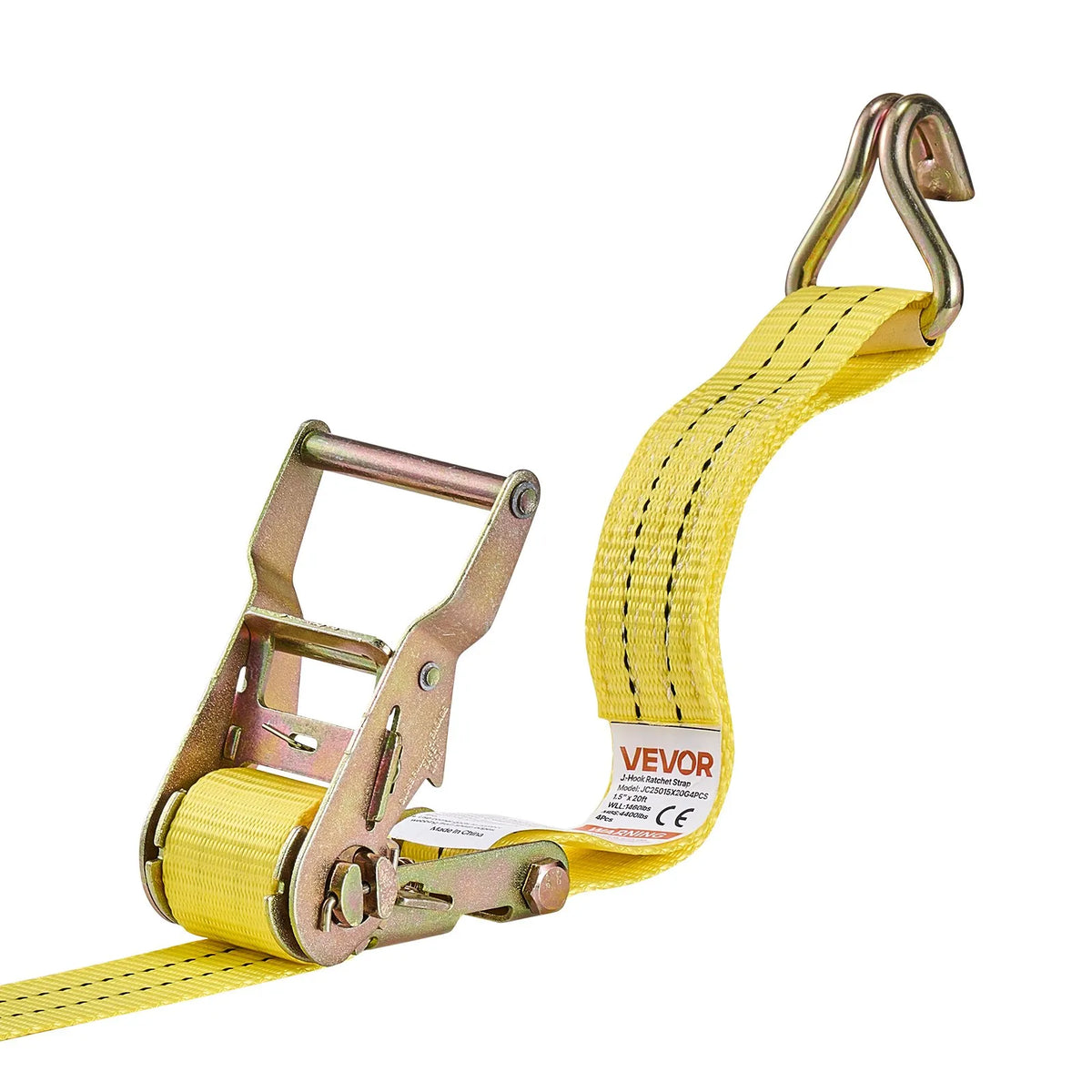 VEVOR Ratchet Tie-Down Strap Set, 38.1 mm × 6.1 m, Heavy-Duty Straps with Dual J-Hooks, 2000 kg Breaking Strength, with Storage Bag, for Cargo Securing in Transport, Trailers, Motorcycles, Kayaks and Roof Racks, 4 Pieces