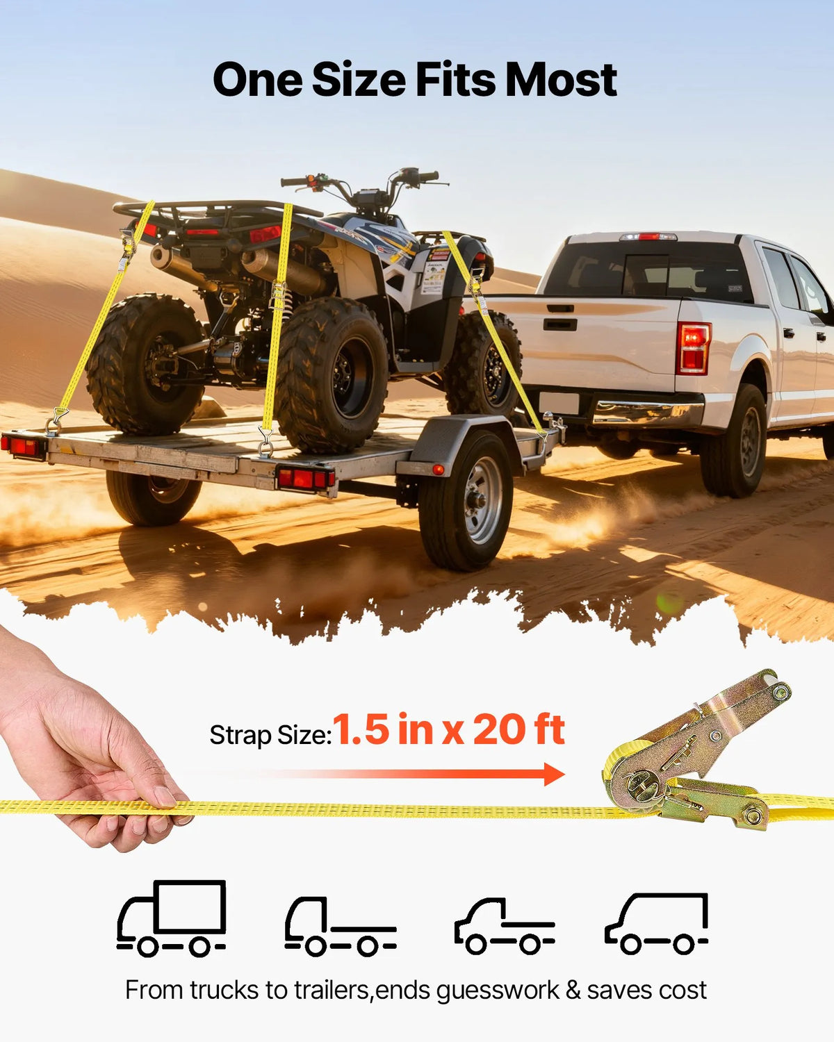 VEVOR Ratchet Tie-Down Strap Set, 38.1 mm × 6.1 m, Heavy-Duty Straps with Dual J-Hooks, 2000 kg Breaking Strength, with Storage Bag, for Cargo Securing in Transport, Trailers, Motorcycles, Kayaks and Roof Racks, 4 Pieces