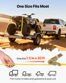 VEVOR sprūdrata stiprinājuma siksnu komplekts, 38,1 mm × 6,1 m, lieljaudas siksnas ar dubultajiem J veida āķiem, pārrāvuma izturība 2000 kg, ar uzglabāšanas somu, kravas nostiprināšanai pārvadāšanā, piekabēs, motocikliem, kajakiem un uz auto jumta, 4 gab.