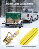 VEVOR sprūdrata stiprinājuma siksnu komplekts, 38,1 mm × 6,1 m, lieljaudas siksnas ar dubultajiem J veida āķiem, pārrāvuma izturība 2000 kg, ar uzglabāšanas somu, kravas nostiprināšanai pārvadāšanā, piekabēs, motocikliem, kajakiem un uz auto jumta, 4 gab.