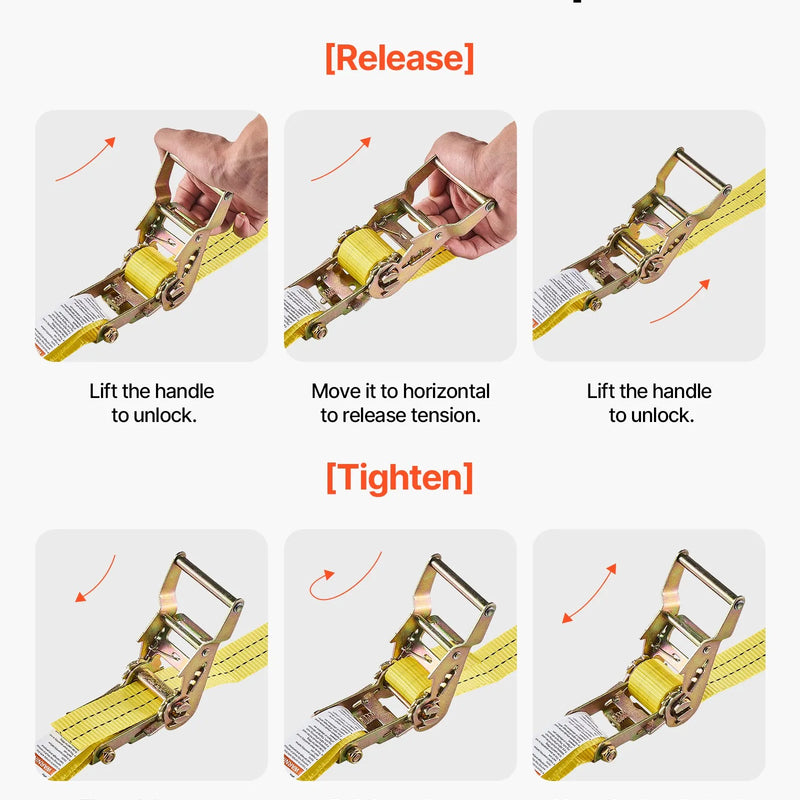 VEVOR sprūdrata stiprinājuma siksnu komplekts, 38,1 mm × 6,1 m, lieljaudas siksnas ar dubultajiem J veida āķiem, pārrāvuma izturība 2000 kg, ar uzglabāšanas somu, kravas nostiprināšanai pārvadāšanā, piekabēs, motocikliem, kajakiem un uz auto jumta, 4 gab.
